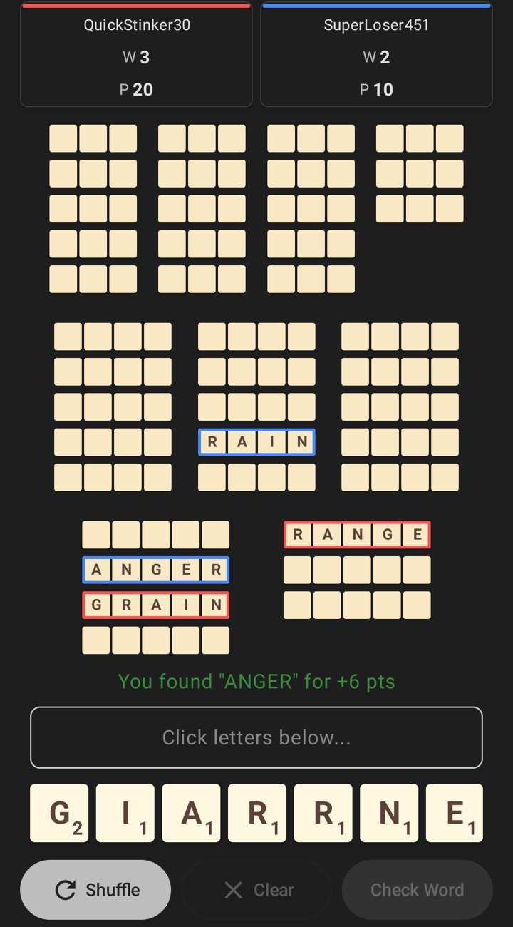 Battlegrams live match, player two's phone: the same board from the rival's side
